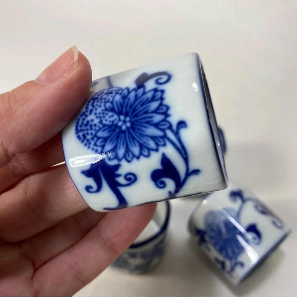 4x Pier 1 Mandarin Blue White Porcelain Napkin Ring Holders